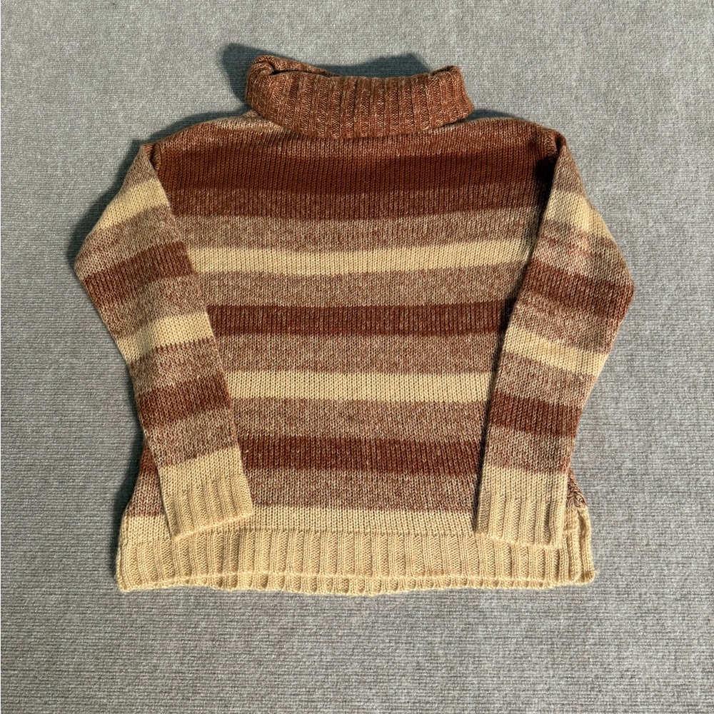 Wrangler Women's Brown and Cream Cowl Neck Striped Pullover Sweater - Size Large - Picture 4 of 4